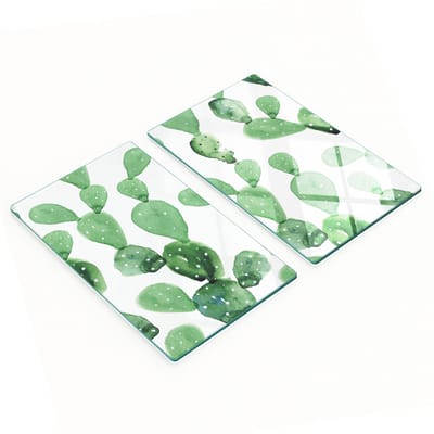 Decoratieve snijplanken van glas met aquarelprint, cactusmotief, 2x30x52 cm