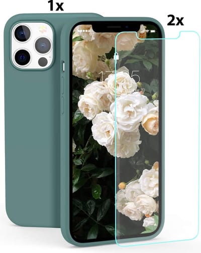 Hoesje Geschikt voor iPhone 12 Pro Max Soft Nano siliconen Gel Donkergroen Hoesje Met 2X Glazen screenprotector