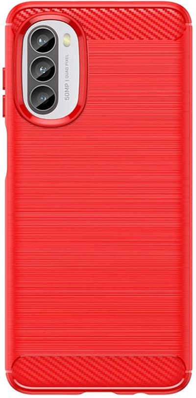 MobyDefend Hoesje - Geschikt voor Motorola Moto G82 - TPU Backcover - Geborstelde Metaal & Carbon-Look - Rood