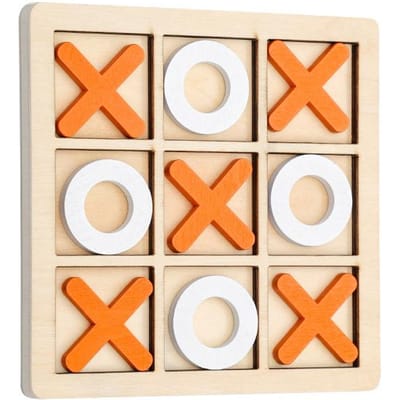 Jeu de société Tic Tac Toe en bois massif - Parfait pour s'amuser en famille et se divertir dans la cour ! orange