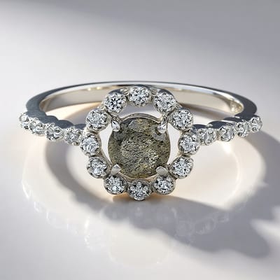 Cavill - Zilveren ring 925 Sterling met 0,34 ct Spectroliet & 0,18 ct Witte Topaas - Elegante Halo damesring maat 17