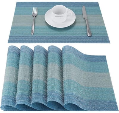 longziming -Set van 6 Uitwisbare Placemat - Hittebestendig en Vlekbestendig Vinyl, 30x45 cm, Blauw, Geschikt voor Eetkamer en Keuken