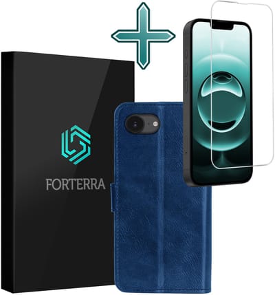 Hoesje Met Screenprotector - Geschikt voor Apple iPhone 16e - Luxe Pasjeshouder - Flipcase - Bookcase Portemonee - Flip Case - Kunstleer Book Case - Book Cover - Walletcase - Portemonneehoes - Donkerblauw