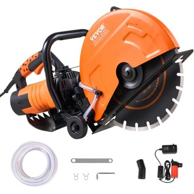 VEVOR Elektrische betonzaag, 356 mm, robuuste cirkelzaag 2800 W, zaagdiepte 127 mm, nat/droog schijfzaag met waterleiding, waterpomp, zaagblad, voor steen en baksteen
