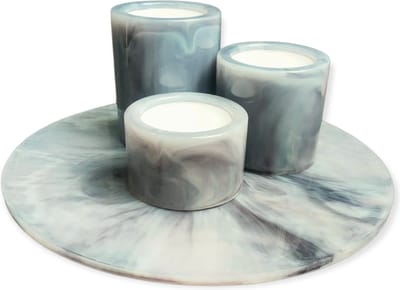 Resin Art JR: Kaarsenhouder set (3 kaarsenhouders op 1 plaat) Marble wit/zwart
