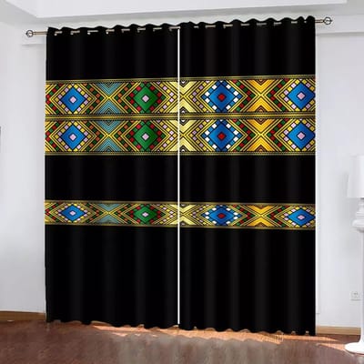 Groene Streep Traditionele Hot Sale Ethiopië Gordijnen voor de Luxe Woonkamer Slaapkamer Decor 100W130H(CM)40x51in&Grommet Top