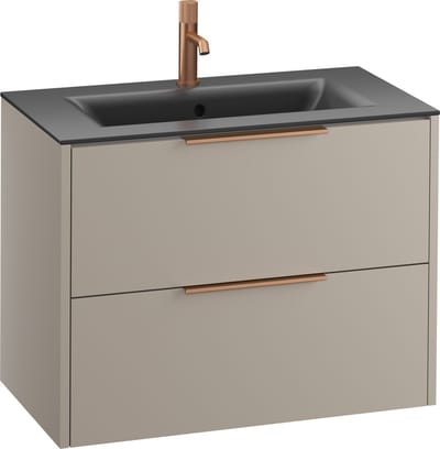 Saqu Lima badmeubel incl. mat zwarte keramische wastafel 80x46x61cm mat greige – koperen greep
