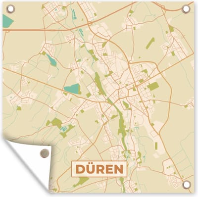 Tuin poster Plattegrond - Düren - Kaart - Vintage - Stadskaart - 200x200 cm - Tuindoek