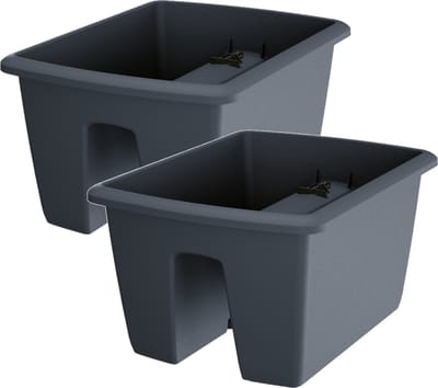 Prosperplast Plantenbak - 2x - balkon plantenpot - antraciet - kunststof - 40 cm - balustrade