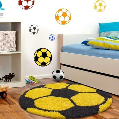 Kindervoetbalkleed voor de kinderkamer, geel en zwart 120 cm rond