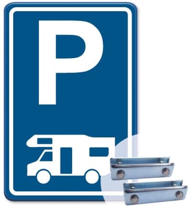 Parkeerbord Campers - blauw - Weerbestendig Aluminium - 40x60 cm - Bevestiging: Met hekbeugels (voor spijlen- of gaashek)