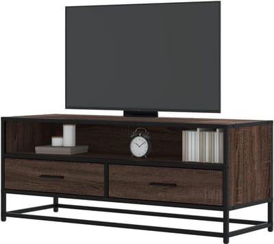TV Meubel - Dressoir Kast - Entertainment Opbergen - Stabiel Metalen Frame - 100x34.5x40cm - Bruin Eiken
