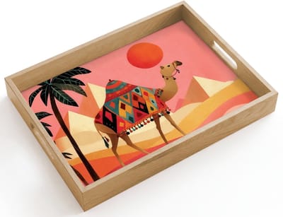 Dienblad hout 40x30 cm - Schootdienblad - Kameel - Pyramides - Rode zon - Borrelplank rechthoek - Plateau dienbladen