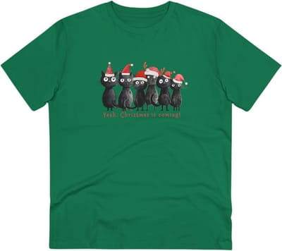 T Shirt Dames Heren - Kerstmis Komt Eraan - Met Grappige Katten Illustratie Print - Groen - S