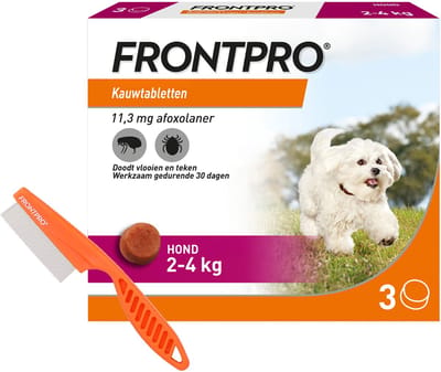 FRONTPRO S - Vlooien en Teken Hond Tablet - 2 tot 4 kg - 3 Tabletten - Inclusief Vlooienkam