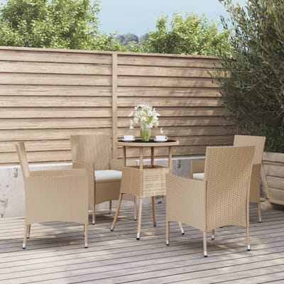 vidaXL - 5-delige - Bistroset - met - kussens - poly - rattan - beige