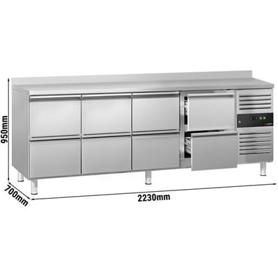 GGM Gastro Kühltisch ECO - 2230x700mm - mit 8 Schubladen - mit Aufkantung