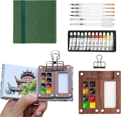 Set van 10 Mini Waterverfverf voor Reizen, Inclusief Lege Potjes en Palet voor Creatieve Projecten