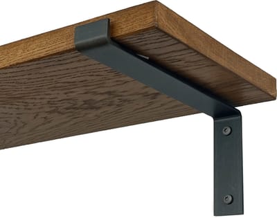 GoudmetHout® Wandplank Industrieel - 180 x 25 cm Muurplank - Donker Eiken Hout - Decoratie Wandrek & Boekenrek - Hangplank Keuken - Wall Shelf + 2 Mat Blanke Plankdragers van Staal