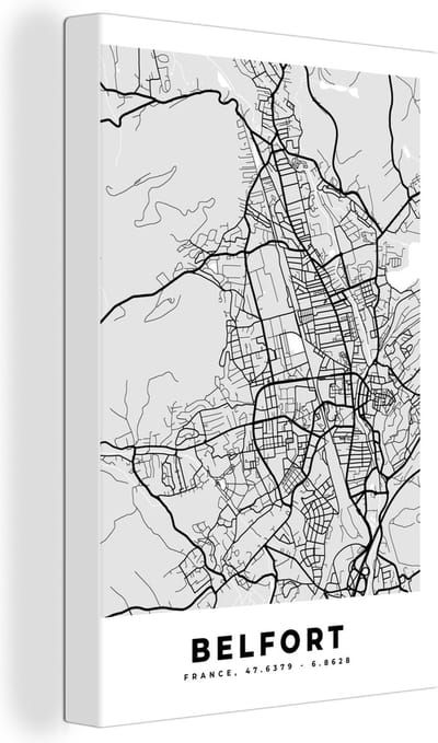 Canvas Schilderij Frankrijk – Belfort – Stadskaart – Plattegrond – Kaart - 20x30 cm - Wanddecoratie