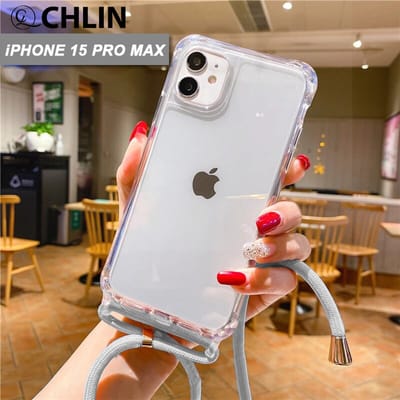 CL CHLIN® - iPhone 15 Pro Max transparant hoesje met GRIJS koord - Hoesje met koord iPhone 15 Pro Max - iPhone 15 Pro Max case - iPhone 15 Pro Max hoes - iPhone hoesje met cord - iPhone 15 Pro Max bescherming - iPhone 15 Pro Max protector