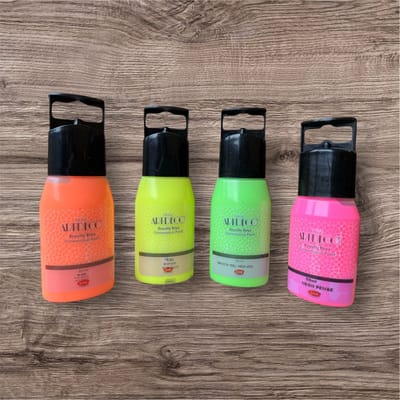 Artdeco NEON Dimensional Paint Set, Relief Paint, Dimensional Fabric Paint, 3D Liner - 3D Verf - 3D Paint, Textuurschilderen, Reliëf Schilderen, Stof, Glas, Keramiek, Karton, Metaal, Papier, Steen-4 x 50 ml-Neon Groen,Neon Roos,Neon Geel,Neon Oranje