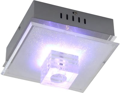 Plafondlamp glas woonkamerverlichting decoratieve LED plafondlamp met trapschakelaar, chroom, 1x G4, LxBxH 20,5x20,5x12,5 cm