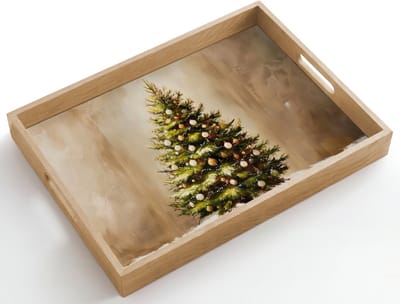 Dienblad hout 50x35 cm - Schootdienblad - Kerst - Sfeer - Groen - Borrelplank rechthoek - Plateau dienbladen