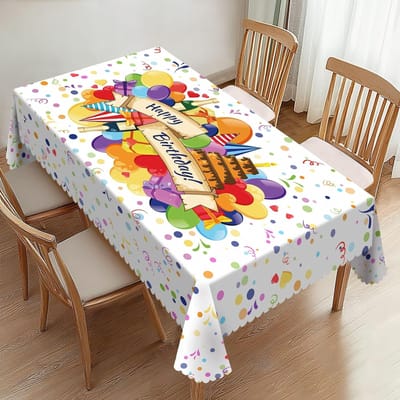 Verjaardag Rechthoekige Tafelkleed voor Tafeldecoratie Wasbaar Kleurrijk Taart Ballon Print Eettafelkleed Verjaardagsfeest Decoratie 90x140cm white