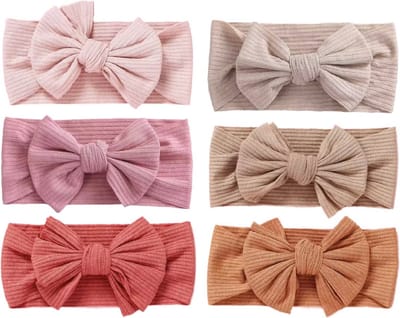 6 Stuks - Baby Meisjes Haarbandjes met Strik (6 mnd - 2 jaar) - Roze - Koraalrood - Bruin