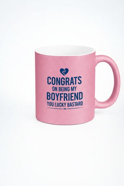 Roze Glitter Mok Vriend Cadeau - 'Lucky Bastard' Koffiemok - Humoristische Verjaardag/Valentijn Mok