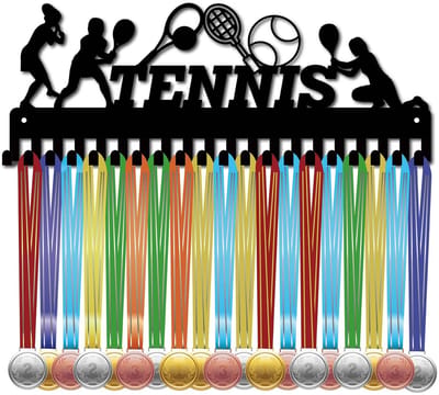 Dailygoods - Tennismedaillehouder - Medaille Hanger - IJzeren Muurbevestiging - Zwart - Sportdecoratie - Geschikt voor Atleten - 20 Haken