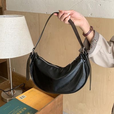 Niche Design Okseltas Dames High-grade Herfst/winter Tas Zilver Handrekening Schouder Crossbody Tas zwart