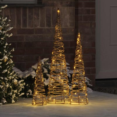 vidaXL - Kerstboom - 3 - st - 90 - LED's - Warmwit - 20 - x - 20 - x - 80 - cm - Rattan