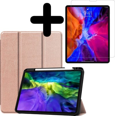 Hoesje - Geschikt voor Apple iPad Pro (2020) - 11 inch - Met Screenprotector - Trifold Bookcase Hoes - Hard Cover Case - Met Uitsparing Geschikt voor Apple Pencil - Hardcover Book - Tablethoes - Rosé goud