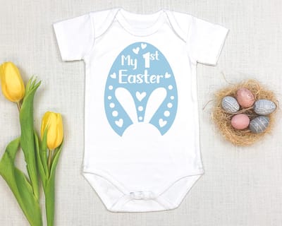 My first Easter Rompertje – Baby Paasoutfit Jongen – Schattige Paaskleding met Konijnenoren – 100% Katoen – Perfect als Babycadeau! – 0 tot 3 mnd
