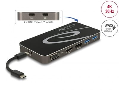 Delock USB Type-C™ 3.2 Dockingstation 4K HDMI DP / 1080p VGA, USB Hub und PD 3.0
