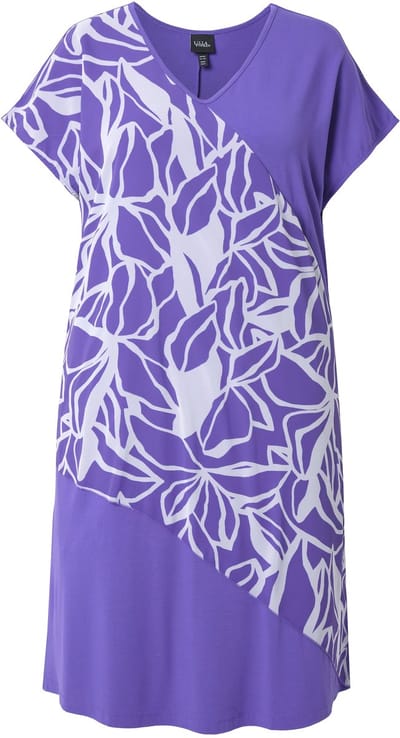 Ulla Popken - Dames - Jersey jurk chiffon overgooier V-hals korte mouwen - Purper - Maat 58+