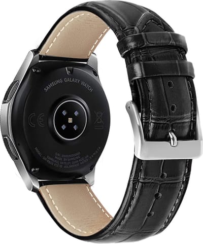 Strap-it smartwatch bandje 20mm - Luxe leren crocodile bandje geschikt voor Samsung Galaxy Watch 4 (Classic) / Watch 5 (Pro) / Watch 6 (Classic) / Watch 7 (40 & 44mm) / Watch 1 42mm / Watch 3 41mm / Active (2) / Watch FE / Gear Sport - zwart