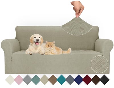 Stretch Bankhoes 3 Zits, Universele Elastische Bankbeschermer, Bankovertrek Voor Woonkamer, Antislip Krasbestendig Bankhoezen, Sofa Cover Met Anti-Slip Schuim, Bank Hoes, Khaki