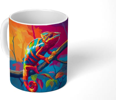 Mok - Koffiemok - Kameleon - Tak - Gestreept - Bladeren - Mokken - 350 ML - Beker - Koffiemokken - Theemok