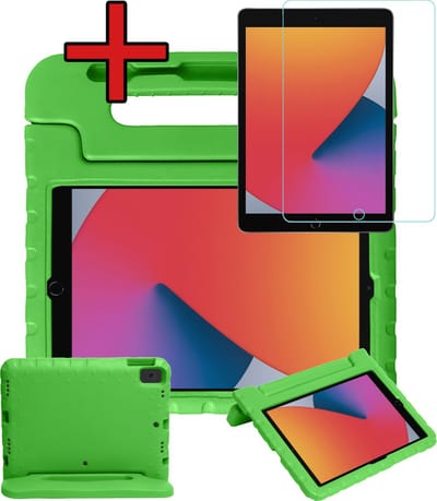 Hoesje - Geschikt voor Apple iPad 7/8 (2019/2020) - 10.2 inch - 7e/8e Generatie - Met Screenprotector - Kinderhoes - Shockproof Bumper - Kidsproof Case - Tablethoes - Kinder Hoes Cover - Groen