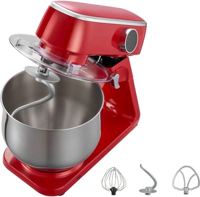 7,4 L Elektrische Standmixer, 1800W Keukenmixer met 10 Snelheden, Kantelbaar Kopontwerp, Roestvrijstalen Kom, Deeghaak Garde en Klopper voor Bakken, Mixen, Kloppen en Kneden, Zilver