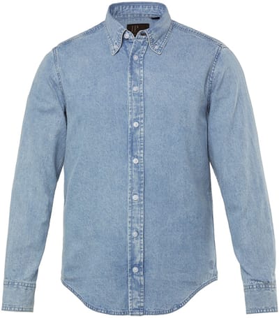 JP 1880 - Heren - Denim overhemd lange mouwen buttondown-kraag moderne Basic-Fit - Licht blauw denim - Maat 3XL
