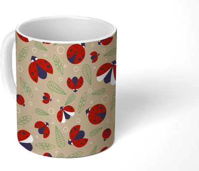Mok - Koffiemok - Lieveheersbeestje - Bladeren - Design - Mokken - 350 ML - Beker - Koffiemokken - Theemok