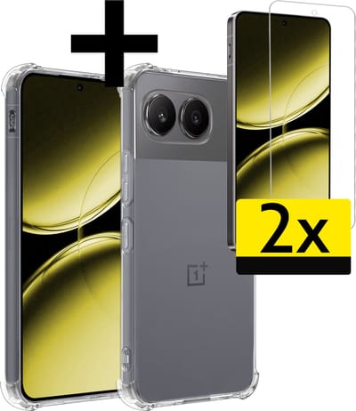 Hoesje - Met Screenprotector - 2 Stuks - Geschikt voor OnePlus Nord 4 - Sterk & Shockproof - Siliconen Case - Back Cover - Telefoon Hoes - Shock Proof - Telefoonhoesjes - Transparant