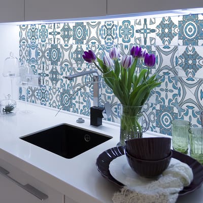 Zelfklevende tegelmuurstickers voor keuken en badkamer - 9 Ashleya Azulejo tegelstickers - 9 stickers 10x10cm