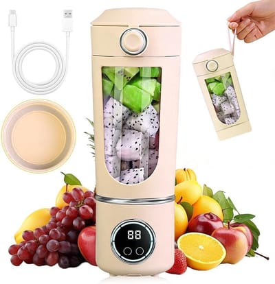 Portable Blender, Smoothie Maker, 700 ml, Portable Blender with LED Display, 12 Knives, Small Mixer for Shakes and Smoothies, Rechargeable Mini Stand Mixer for Sports, Travel, Beige