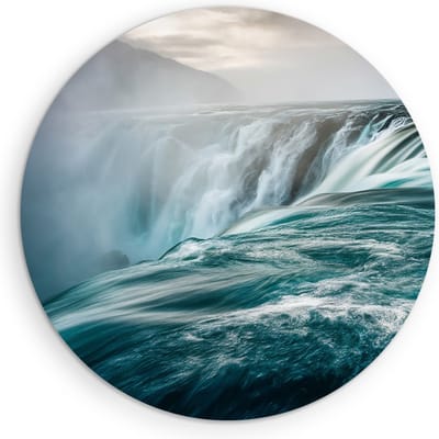 Saammp Muurcirkel Hout - Waterval van dichtbij - Natuur - Botanisch - Ø 90 - Wandcirkel - Wanddecoratie Cirkel - Muurdecoratie Woonkamer - Slaapkamer decoratie - Rond Schilderij