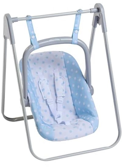 2-in-1 hangmat en stoel voor poppen - draagbaar en verstelbaar, geschikt voor poppen tot 45 cm, blauw en wit met stippen